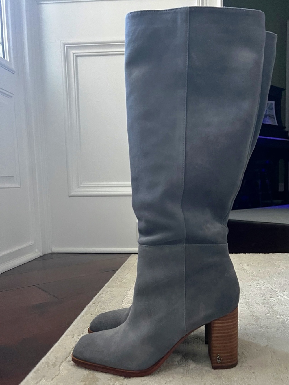 Sam Edelman Gray Suede Knee-High Block Heel Boots